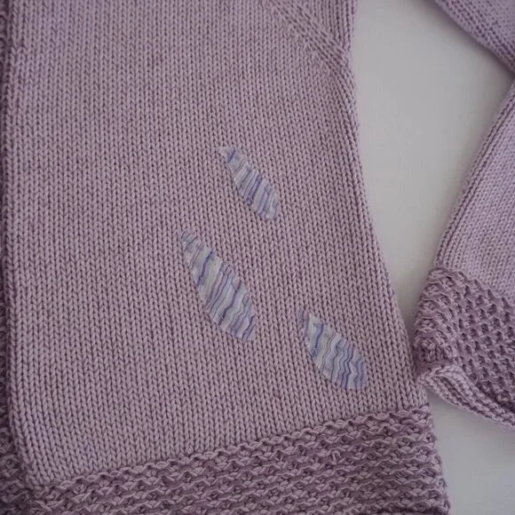 Vintage Lavender w Purple Floral Knit Button Up Cardigan Sweater M - Picture 6 of 11